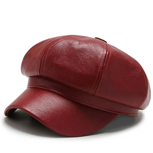 Faux Leather Octagonal Hat