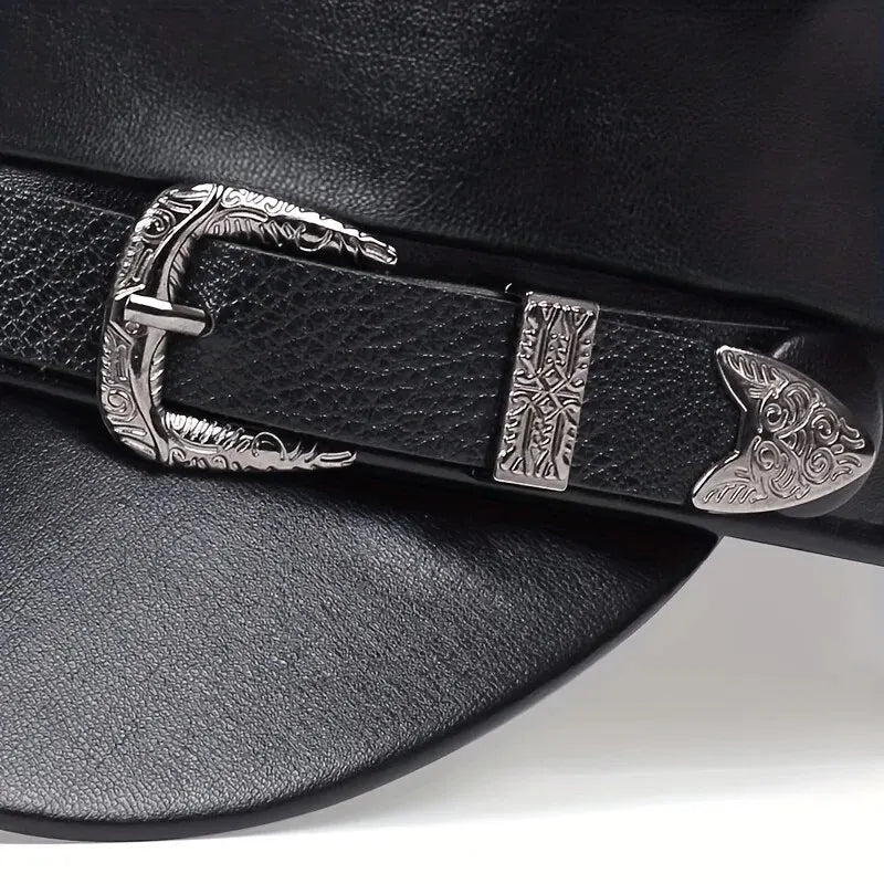 Large Belt Buckle Leather Inspired Flat Cap