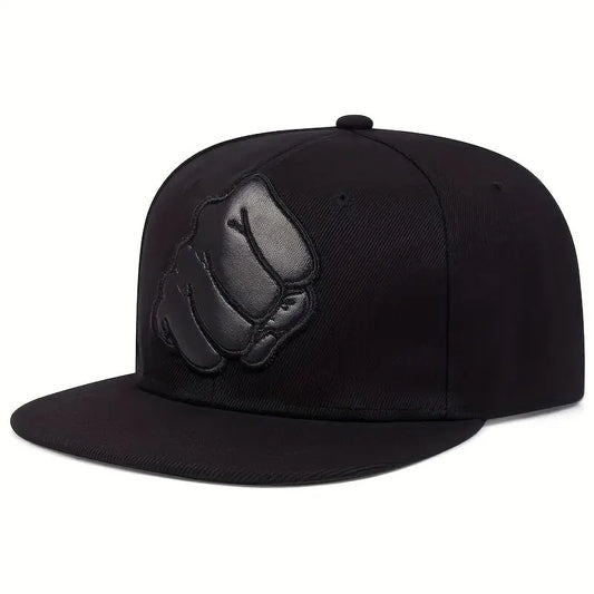 Leather Label Fist Embroidered SnapBack Hat