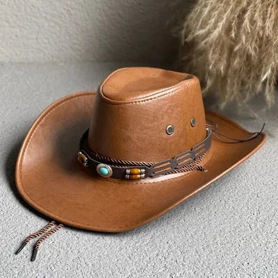 Faux Leather Western Cowboy Hat