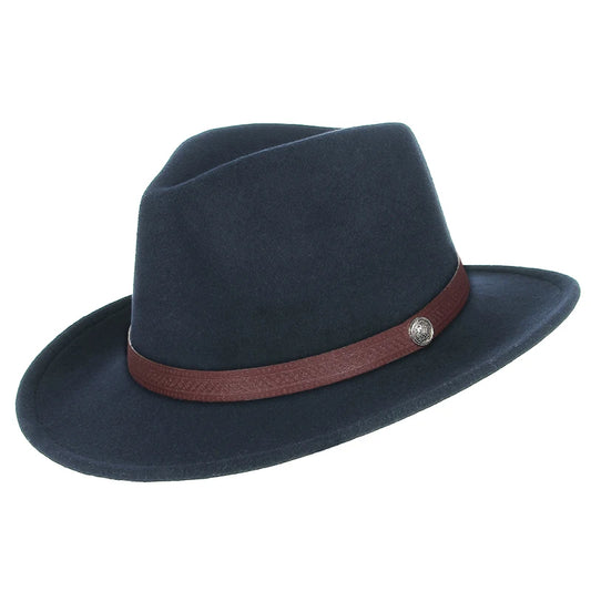 Wool Faux Leather Banded Fedora Hat