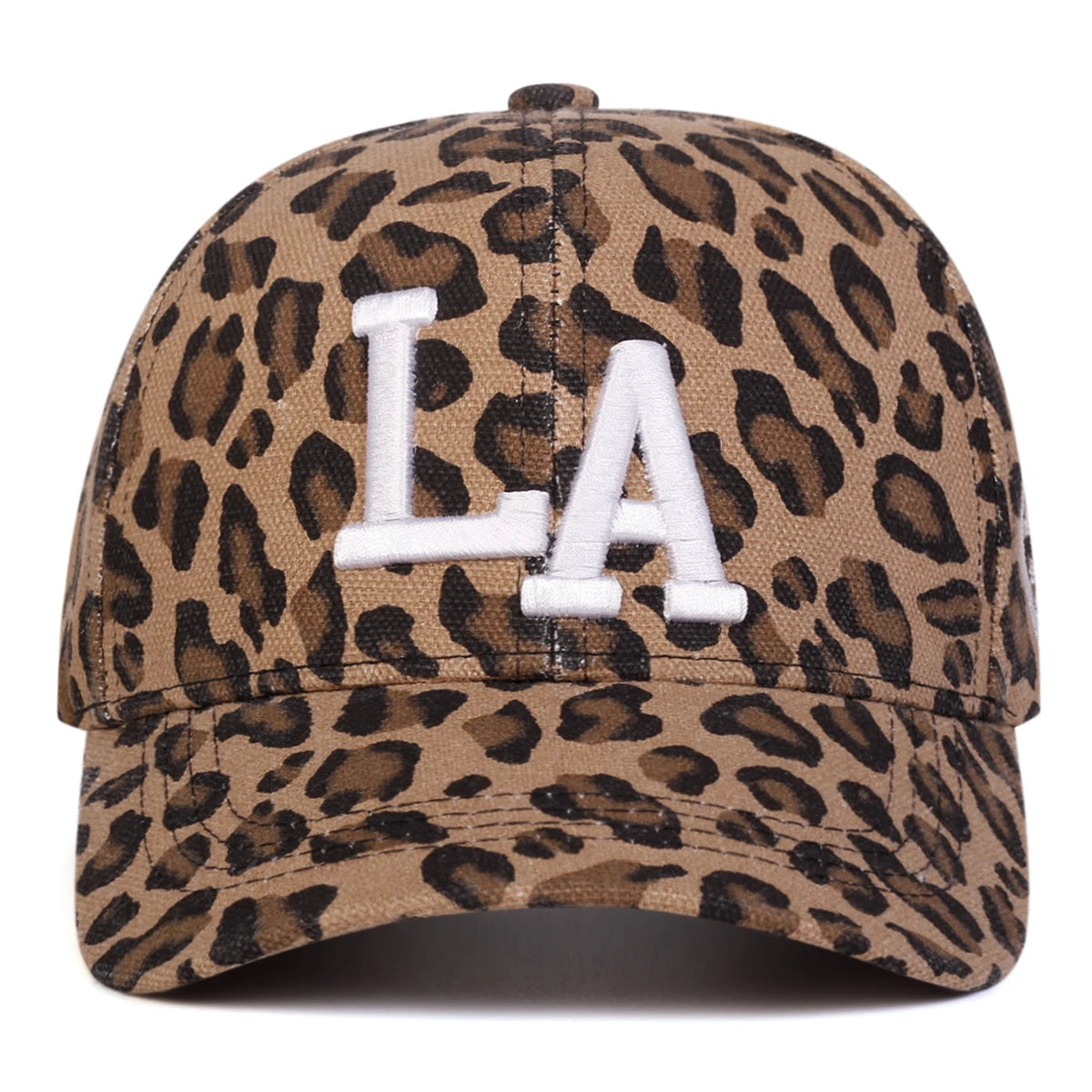 LA Letter Embroidered Leopard Print Baseball Cap