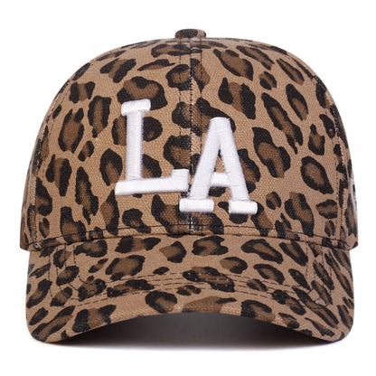LA Letter Embroidered Leopard Print Baseball Cap