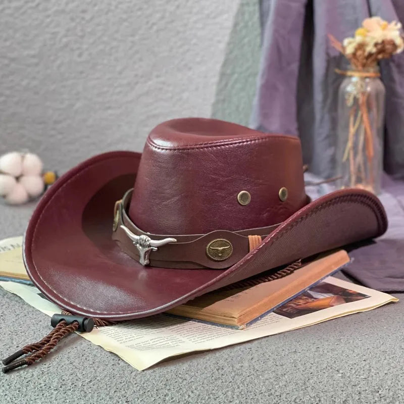 Longhorn Faux Leather Western Cowboy Hat