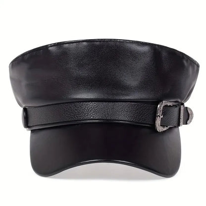 Large Belt Buckle Leather Inspired Flat Cap