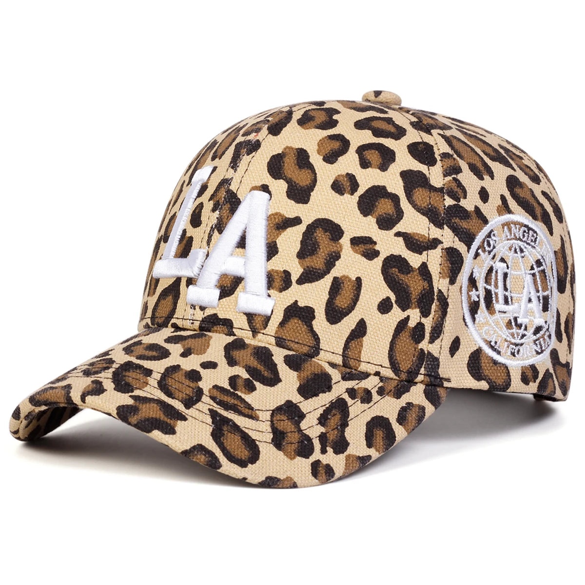 LA Letter Embroidered Leopard Print Baseball Cap