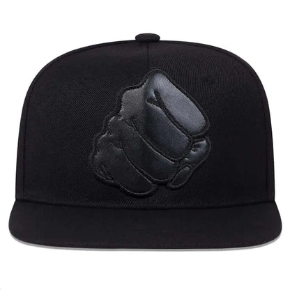 Leather Label Fist Embroidered SnapBack Hat