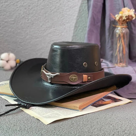 Longhorn Faux Leather Western Cowboy Hat