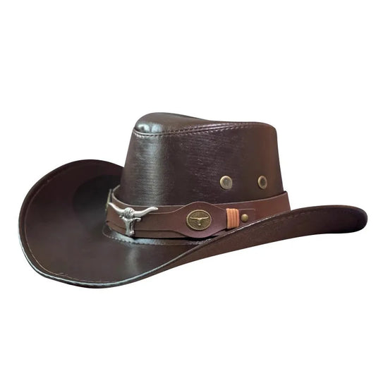 Longhorn Faux Leather Western Cowboy Hat