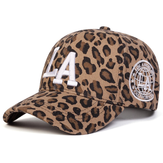 LA Letter Embroidered Leopard Print Baseball Cap