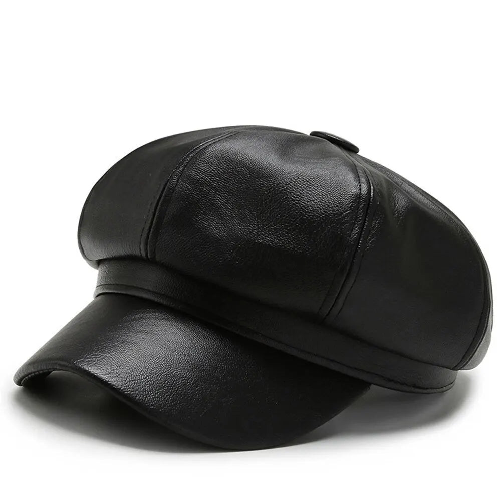 Faux Leather Octagonal Hat