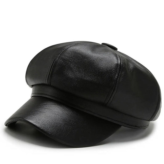 Faux Leather Octagonal Hat